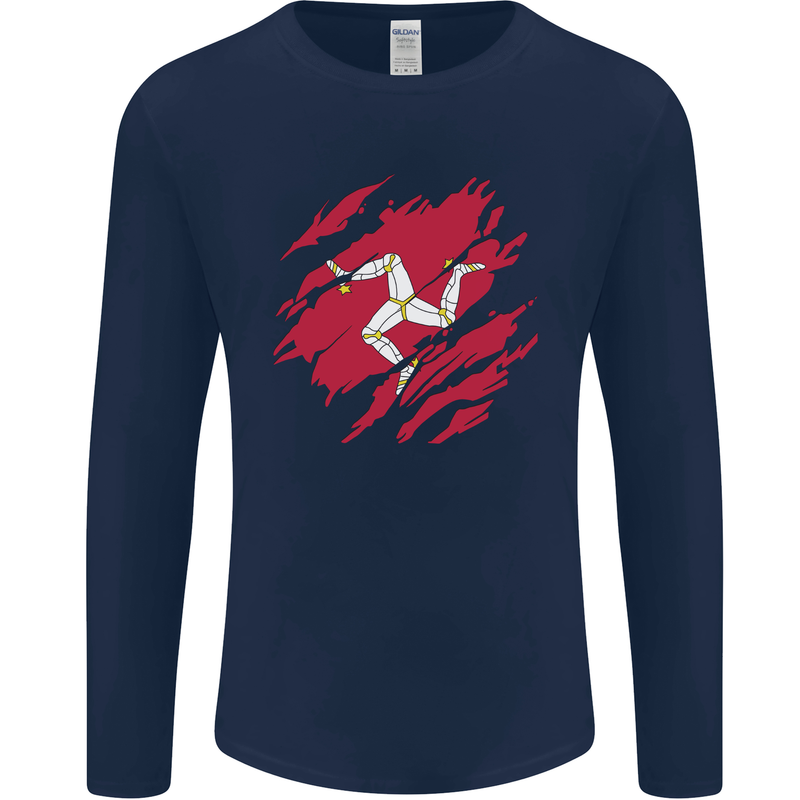 Torn Flag Isle of Man Mens Long Sleeve T-Shirt Navy Blue