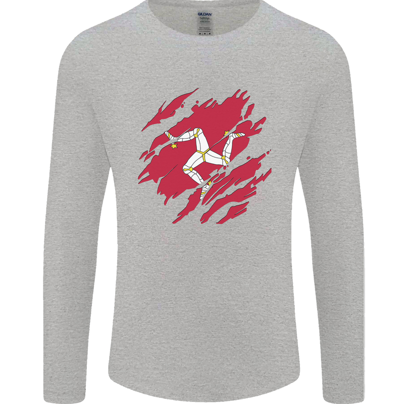 Torn Flag Isle of Man Mens Long Sleeve T-Shirt Sports Grey