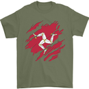 Torn Flag Isle of Man Mens T-Shirt 100% Cotton Military Green