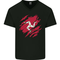 Torn Flag Isle of Man Mens V-Neck Cotton T-Shirt Black