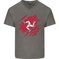Torn Flag Isle of Man Mens V-Neck Cotton T-Shirt Charcoal