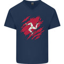 Torn Flag Isle of Man Mens V-Neck Cotton T-Shirt Navy Blue