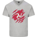 Torn Flag Isle of Man Mens V-Neck Cotton T-Shirt Sports Grey