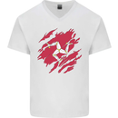 Torn Flag Isle of Man Mens V-Neck Cotton T-Shirt White