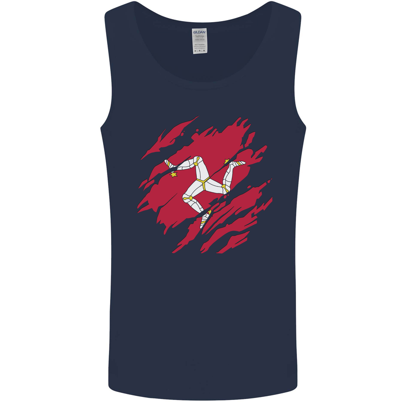 Torn Flag Isle of Man Mens Vest Tank Top Navy Blue