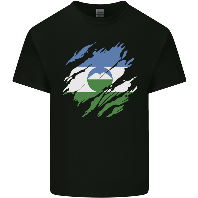 Torn Flag Kabardino Balkaria Mens Cotton T-Shirt Tee Top Black