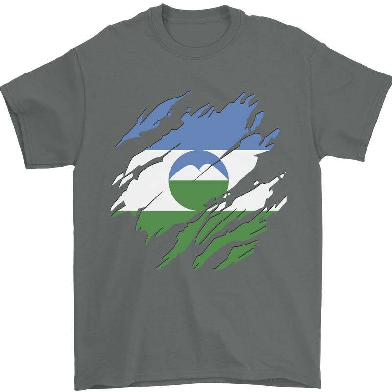 Torn Flag Kabardino Balkaria Mens T-Shirt 100% Cotton Charcoal