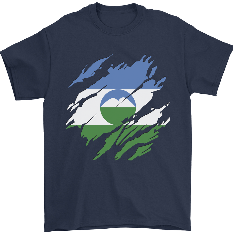 Torn Flag Kabardino Balkaria Mens T-Shirt 100% Cotton Navy Blue