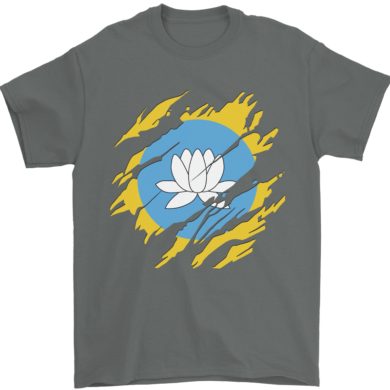Torn Flag Kalmykia Mens T-Shirt 100% Cotton Charcoal