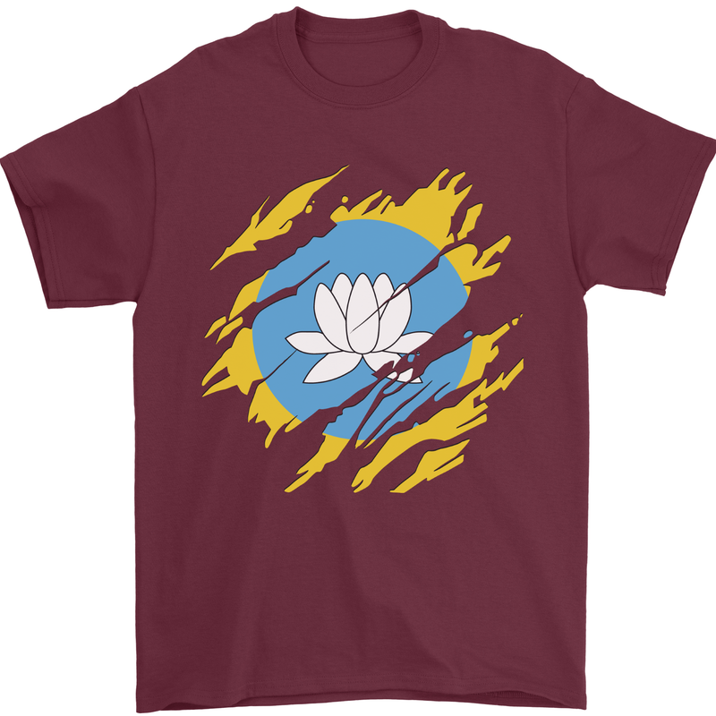 Torn Flag Kalmykia Mens T-Shirt 100% Cotton Maroon