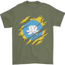 Torn Flag Kalmykia Mens T-Shirt 100% Cotton Military Green