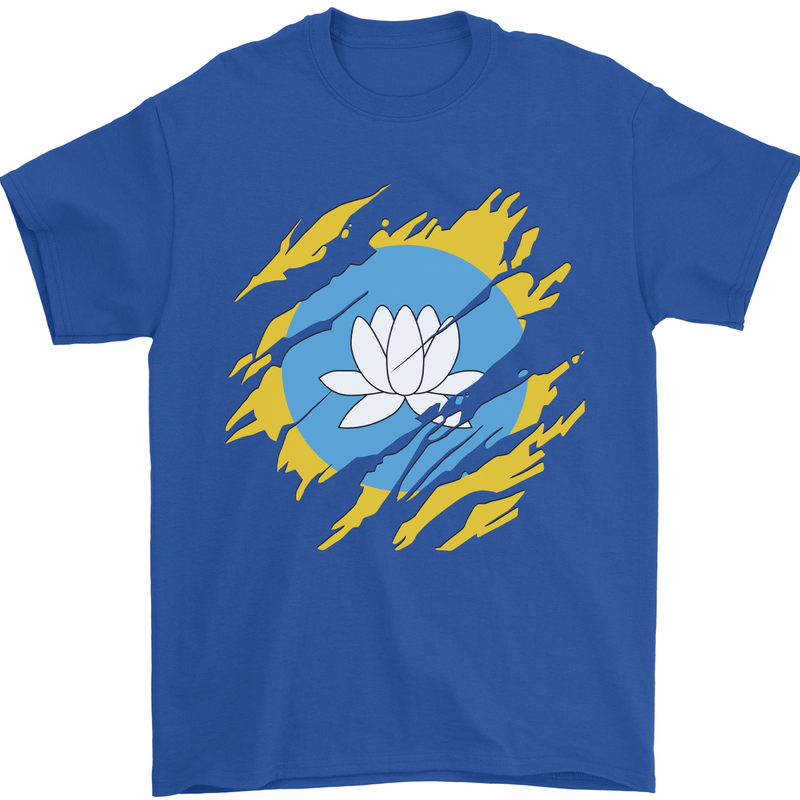 Torn Flag Kalmykia Mens T-Shirt 100% Cotton Royal Blue