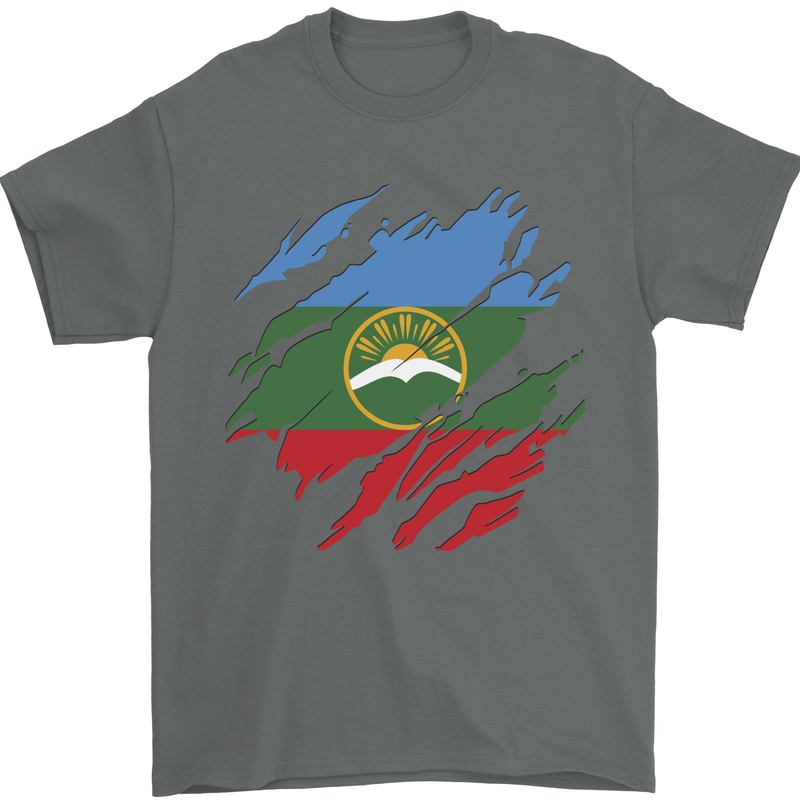 Torn Flag Karachay Cherkessia Mens T-Shirt 100% Cotton Charcoal