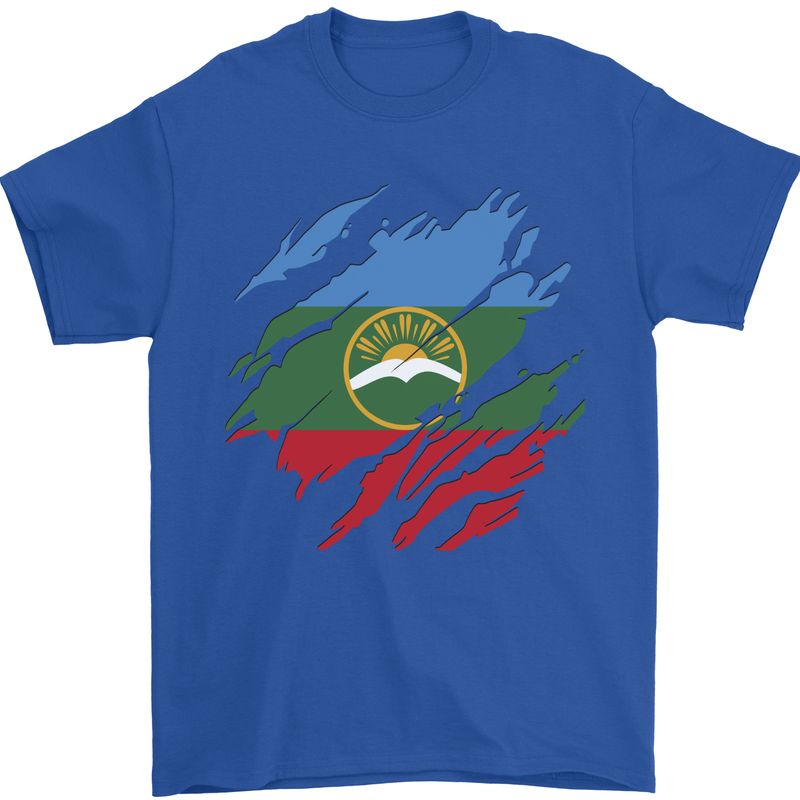 Torn Flag Karachay Cherkessia Mens T-Shirt 100% Cotton Royal Blue
