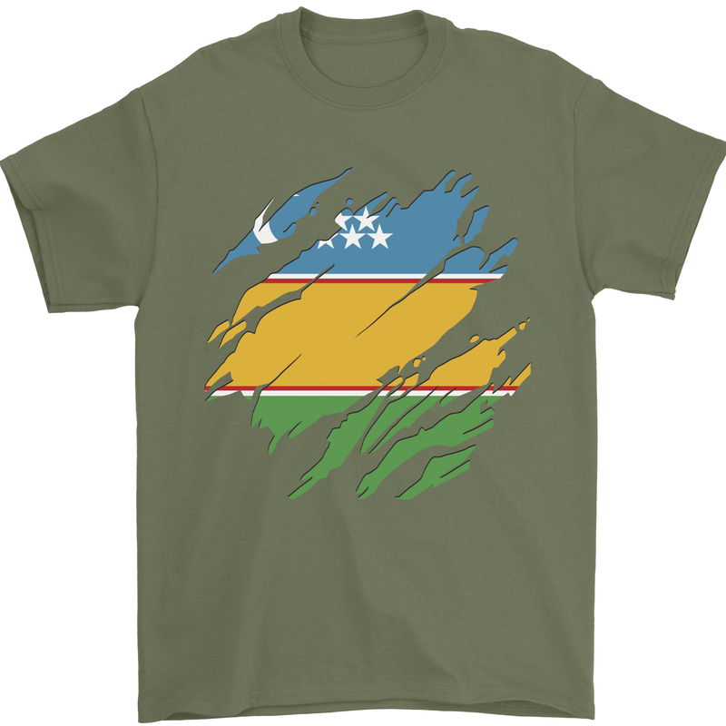 Torn Flag Karakalpakktsan Mens T-Shirt 100% Cotton Military Green