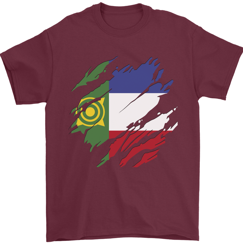 Torn Flag Khakassia Mens T-Shirt 100% Cotton Maroon