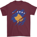 Torn Flag Kosovo Mens T-Shirt 100% Cotton Maroon