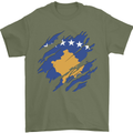 Torn Flag Kosovo Mens T-Shirt 100% Cotton Military Green