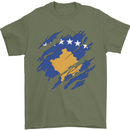 Torn Flag Kosovo Mens T-Shirt 100% Cotton Military Green