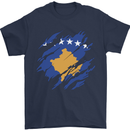 Torn Flag Kosovo Mens T-Shirt 100% Cotton Navy Blue