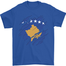 Torn Flag Kosovo Mens T-Shirt 100% Cotton Royal Blue