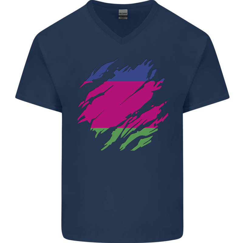 Torn Flag Kuban Peoples Republic Mens V-Neck Cotton T-Shirt Navy Blue