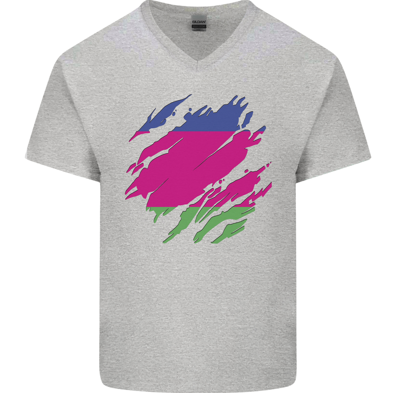 Torn Flag Kuban Peoples Republic Mens V-Neck Cotton T-Shirt Sports Grey