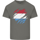 Torn Flag Luxembourg Mens Cotton T-Shirt Tee Top Charcoal