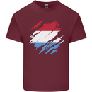Torn Flag Luxembourg Mens Cotton T-Shirt Tee Top Maroon