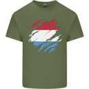 Torn Flag Luxembourg Mens Cotton T-Shirt Tee Top Military Green