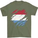 Torn Flag Luxembourg Mens T-Shirt 100% Cotton Military Green