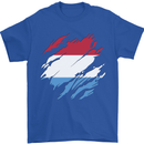 Torn Flag Luxembourg Mens T-Shirt 100% Cotton Royal Blue