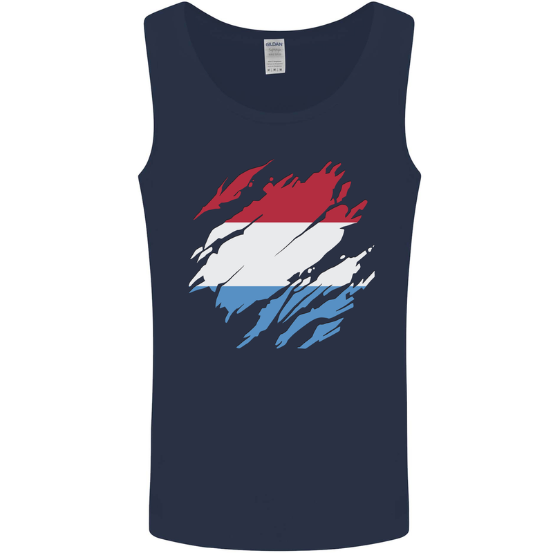 Torn Flag Luxembourg Mens Vest Tank Top Navy Blue