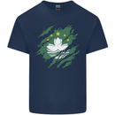Torn Flag Macau Mens Cotton T-Shirt Tee Top Navy Blue