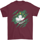 Torn Flag Macau Mens T-Shirt 100% Cotton Maroon