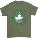 Torn Flag Macau Mens T-Shirt 100% Cotton Military Green