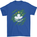 Torn Flag Macau Mens T-Shirt 100% Cotton Royal Blue