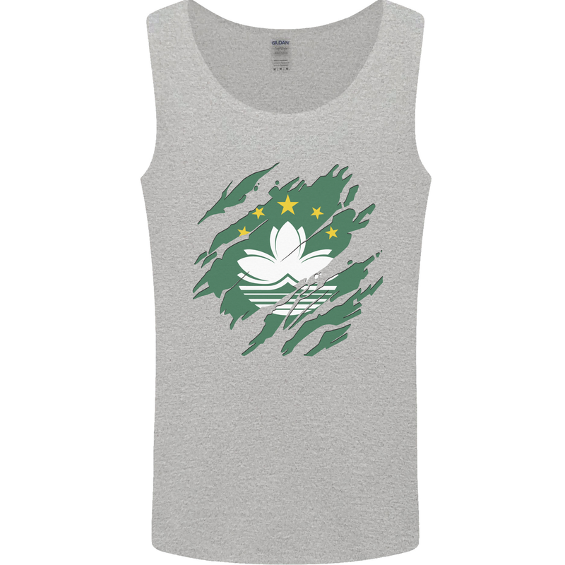 Torn Flag Macau Mens Vest Tank Top Sports Grey