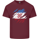Torn Flag Mari El Mens Cotton T-Shirt Tee Top Maroon