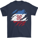 Torn Flag Mari El Mens T-Shirt 100% Cotton Navy Blue