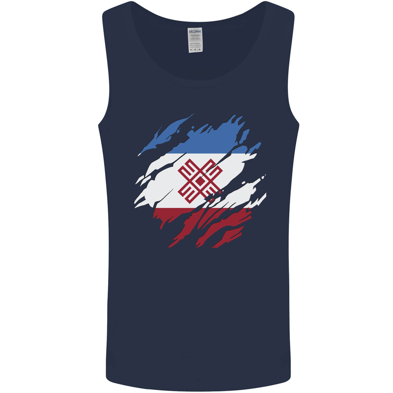 Torn Flag Mari El Mens Vest Tank Top Navy Blue