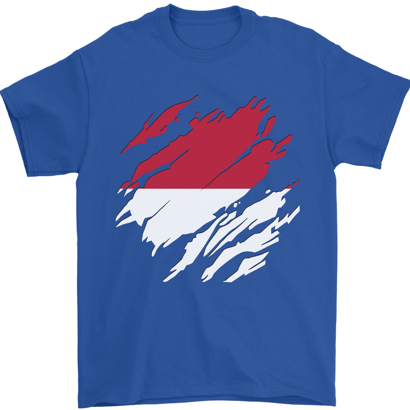 Torn Flag Monaco Mens T-Shirt 100% Cotton Royal Blue