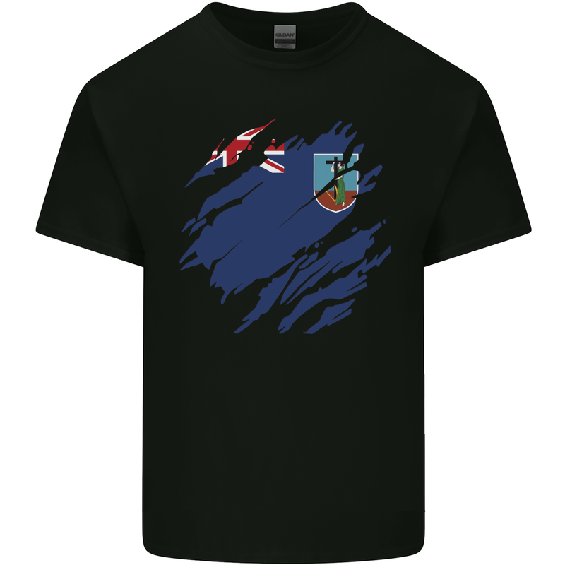 Torn Flag Montserrat Mens Cotton T-Shirt Tee Top Black