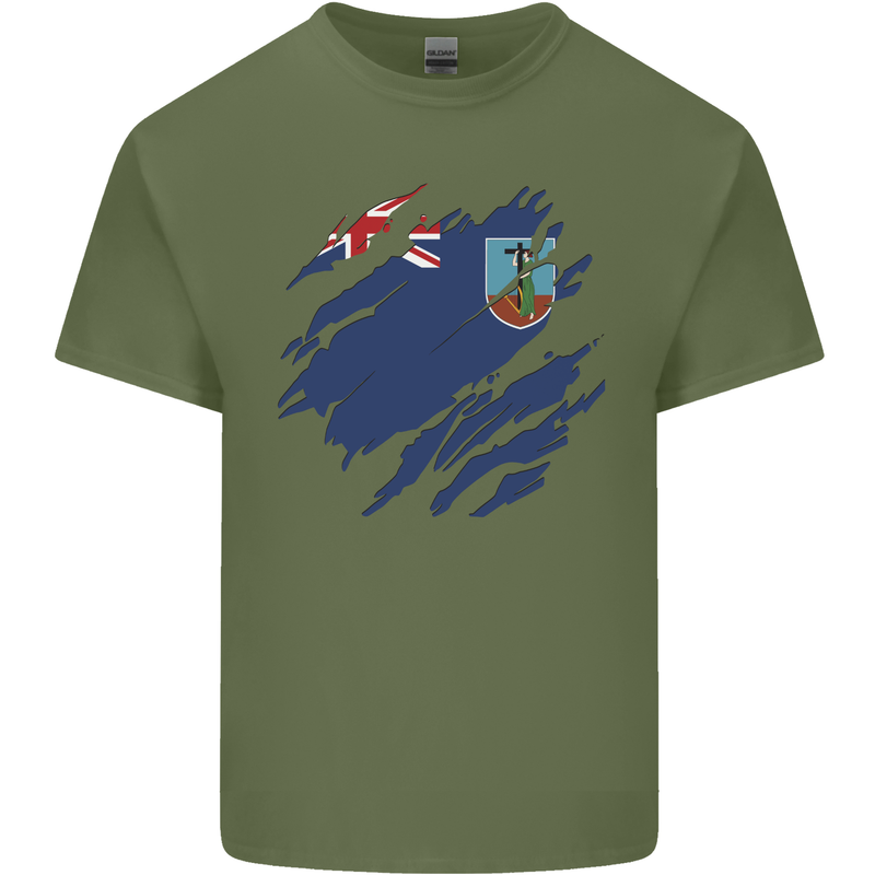 Torn Flag Montserrat Mens Cotton T-Shirt Tee Top Military Green