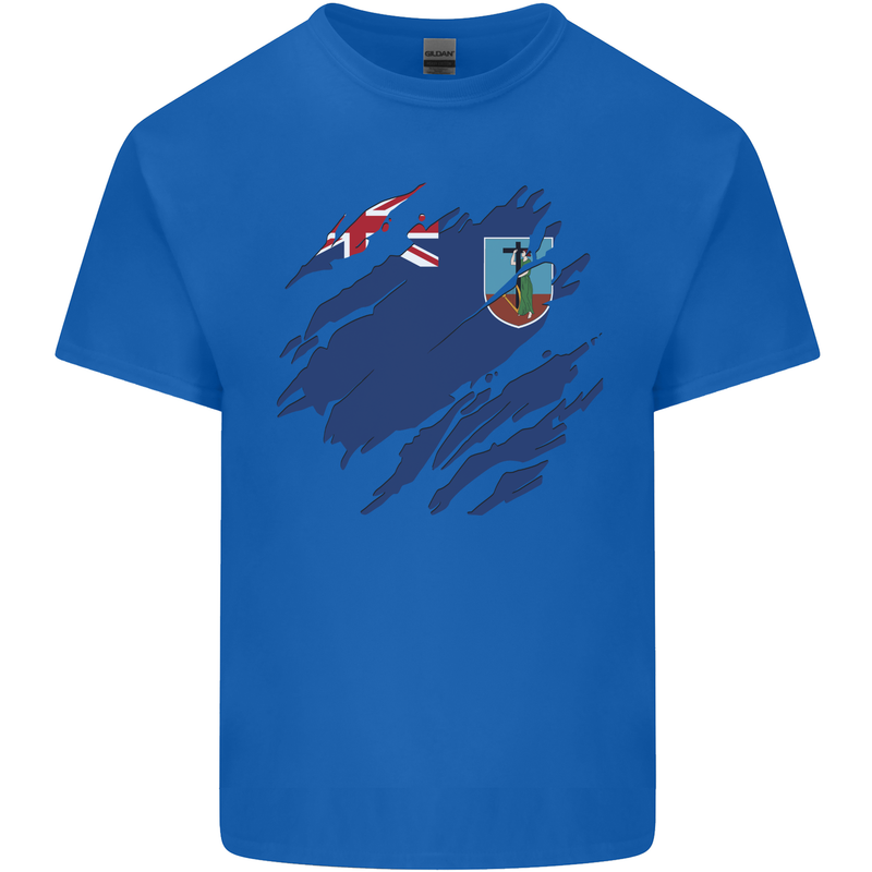 Torn Flag Montserrat Mens Cotton T-Shirt Tee Top Royal Blue