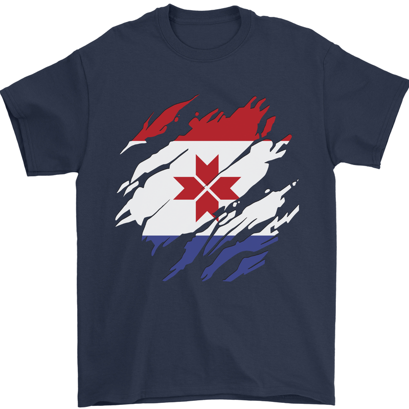 Torn Flag Mordovia Mens T-Shirt 100% Cotton Navy Blue