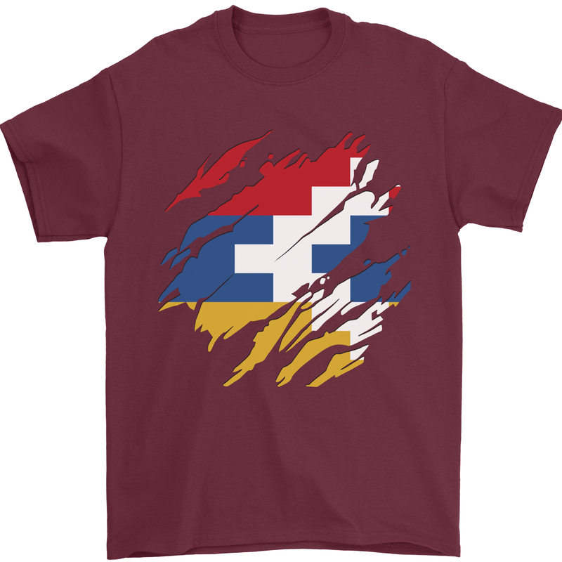 Torn Flag Nagorno Karabakh Mens T-Shirt 100% Cotton Maroon