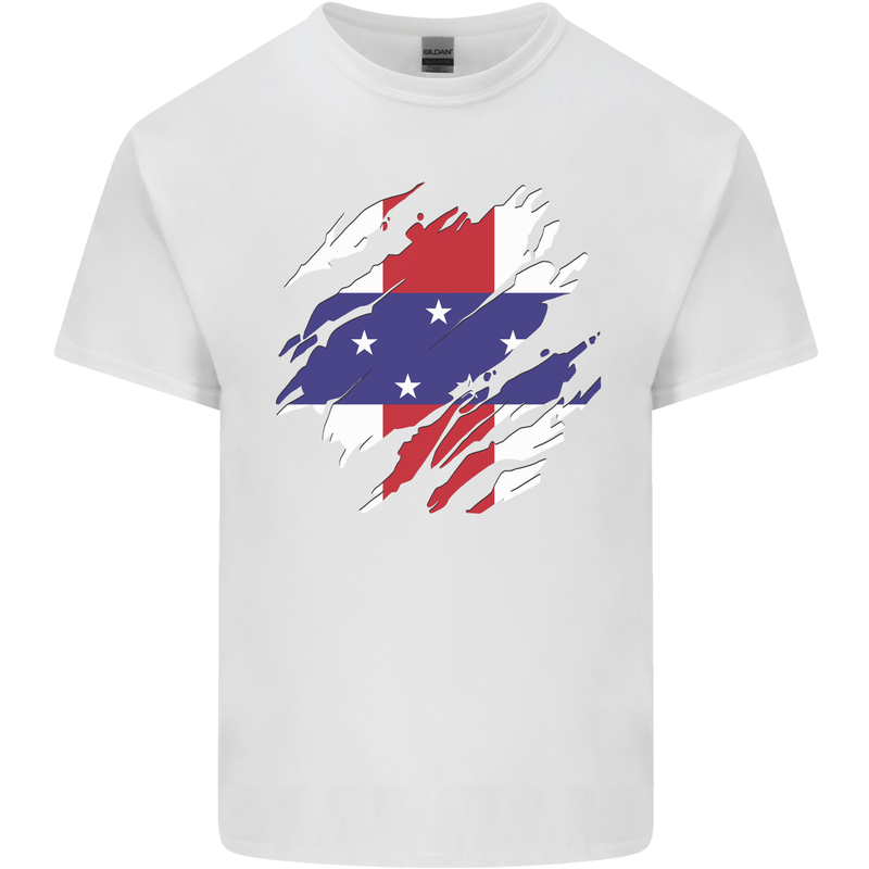 Torn Flag Netherlands Antilles Mens Cotton T-Shirt Tee Top White