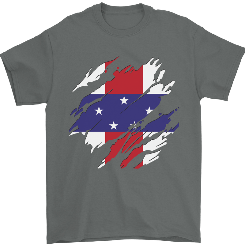 Torn Flag Netherlands Antilles Mens T-Shirt 100% Cotton Charcoal
