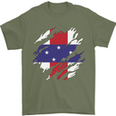 Torn Flag Netherlands Antilles Mens T-Shirt 100% Cotton Military Green
